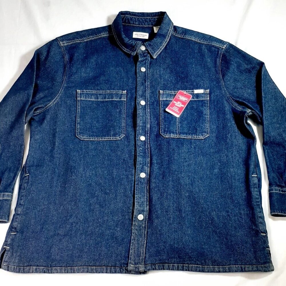 Levi Strauss Utility Shirt Jean Jacket Mens *XL Blue Snap Closure Side Pockets